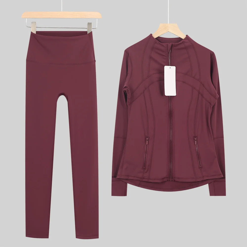 2026 New Yoga Sport Jacket Set Women's Yoga Clothes Running Fitness Jacket Active Wear Clothing Nine-point Pants Pi-Mart