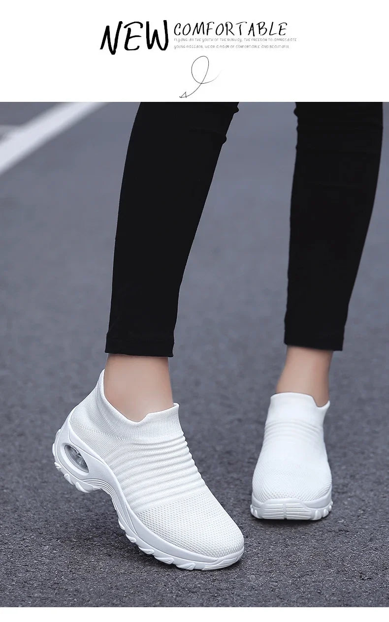 Women Sneakers Summer Fashion Black Sports Casual Shoes Breathable Mesh Lightweight Air Cushion Non-Slip Running Shoe Zapatillas Pi-Mart