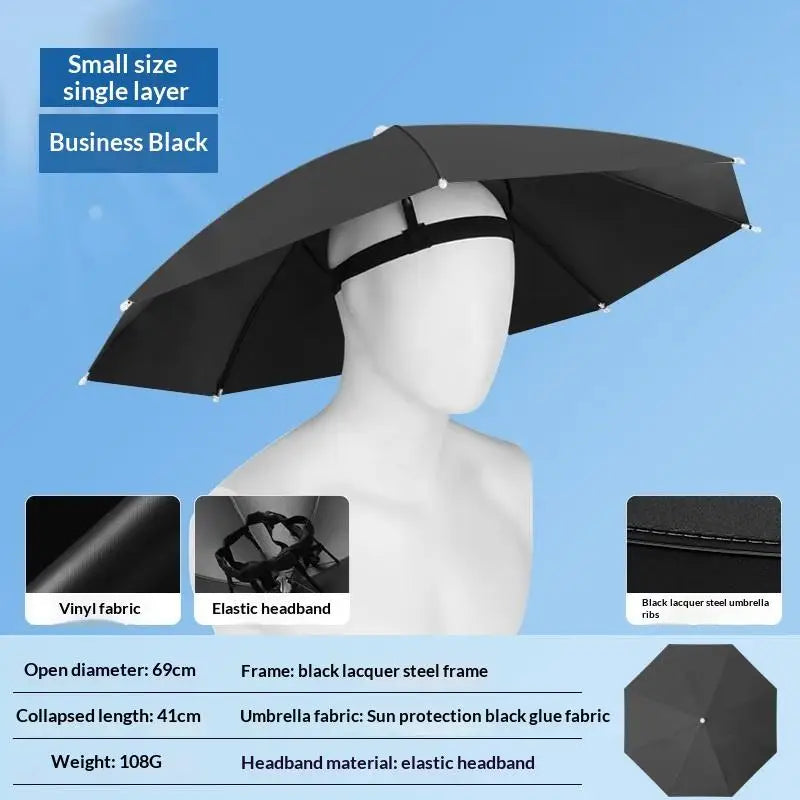 Foldable Head Umbrella Hat Windproof Fishing Head Wearing Sunshade Rain Gear Outdoor Portable Umbrella Camping Beach Head Hats Pi-Mart