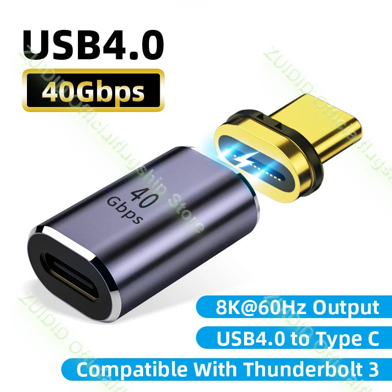 USB4.0 Thunderbolt3 Magnetic Adapter USB C To Type C 40Gbps 100W Fast Charging Magnet Converter Cable 8K@60Hz USB Type C Adapter Pi-Mart