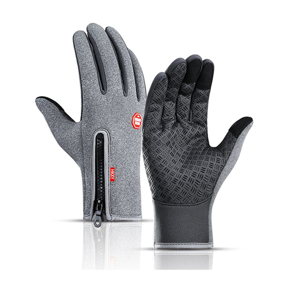 Winter Cycling Gloves Men Women Motorcycle Fleece Sport Zipper Autumn Touch Screen Warm Water-Repellent Windproof Non-slip Glove Pi-Mart