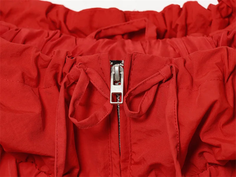 Women's Jacket 2026 Autumn New Red Long-Sleeve Drawstring Decorative Festive Hoodie Zipper Cardigan Casual Fashion Versatile Pi-Mart