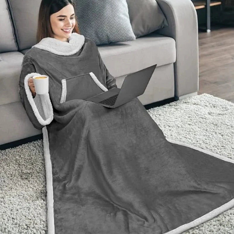 Grey Wearable Lazy TV Blanket With Sleeve,TV Sofa Blankets For Men Women,Thick Fleece Blanket Winter Adult Cozy Soft Nap Blanket Pi-Mart