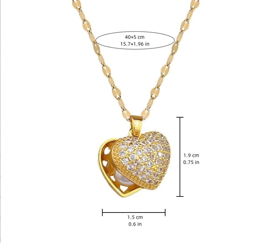 ZAKOL Korean Light Luxury Shell Pearl Necklace For Women Micro Inlaid Zircon Love Heart Moon Choker Wedding Jewelry Pi-Mart