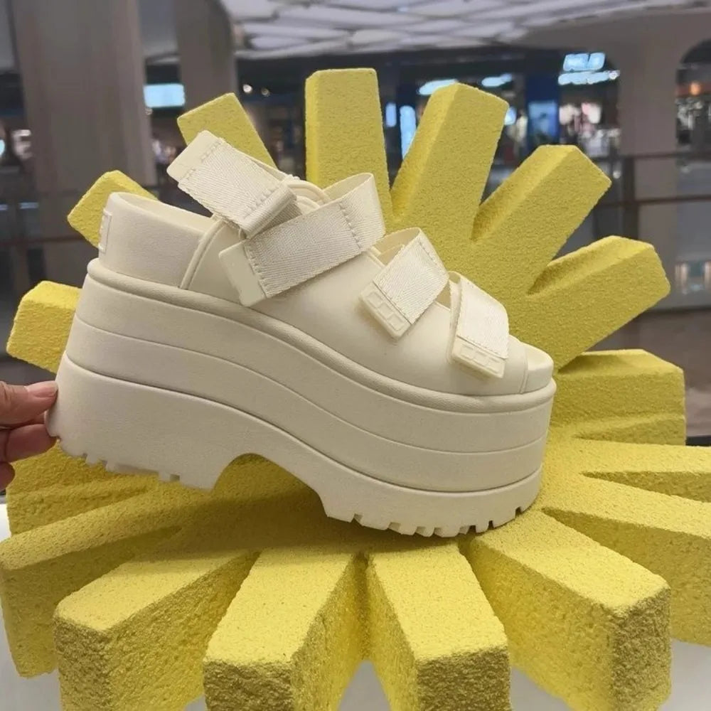 11CM High Platform Sandals Women Summer Hidden Heel Casual Mules Shoes Female Outside Beach Slipper Breathable Chunky Sneakers LadyShow.Store
