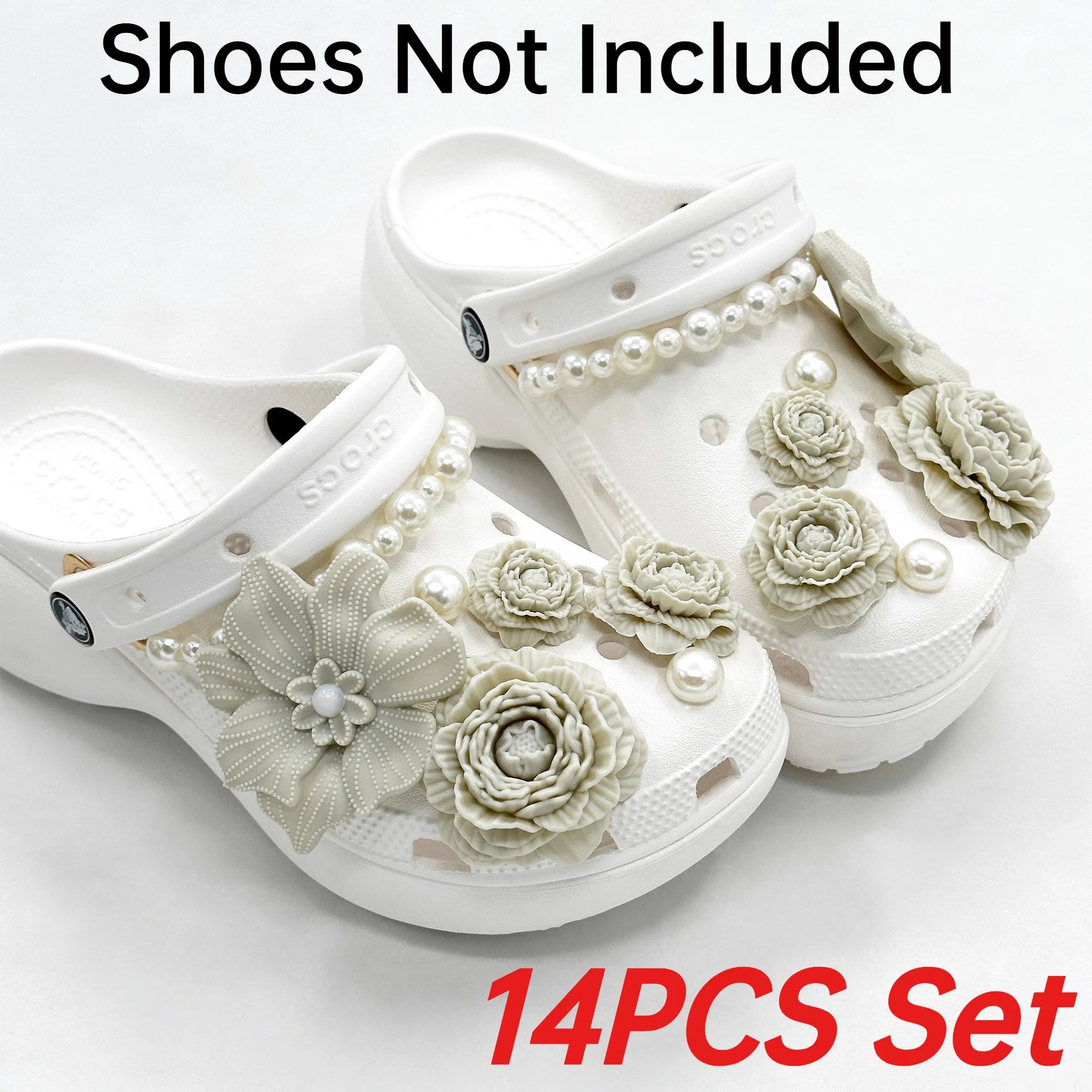 Cute Shoe Charms Set DIY Flower Hole Shoe Buckle Shoes Accessories 3D Flower Bouquet Bone White Hole Shoe Decorations For Women Pi-Mart