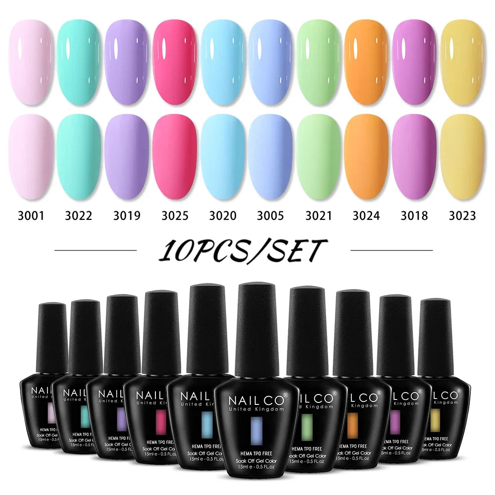 NAILCO 15ml Nails Art Gel Lack Polish Summer Hybrid Nail Varnish Manicure UV Top Coat Base HEMA TPO FREE Esmalte Nail Gel Polish Tri Light Beauty