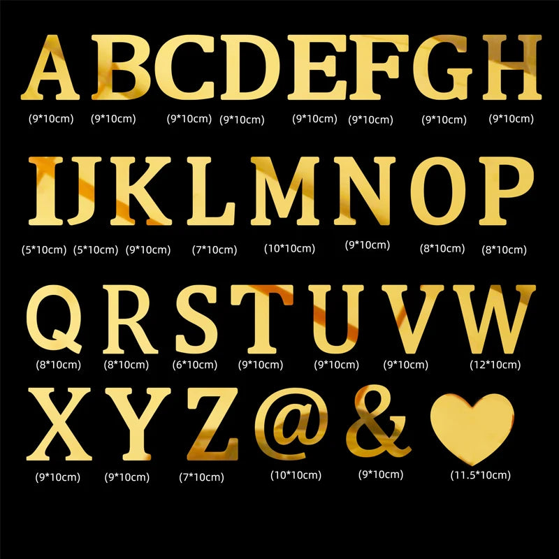 10CM 15CM 20CM English Letters Wall Sticker Acrylic Gold Wall Sticker Decals Self-Adhesive Home Party Decor Factory Customized Pi-Mart