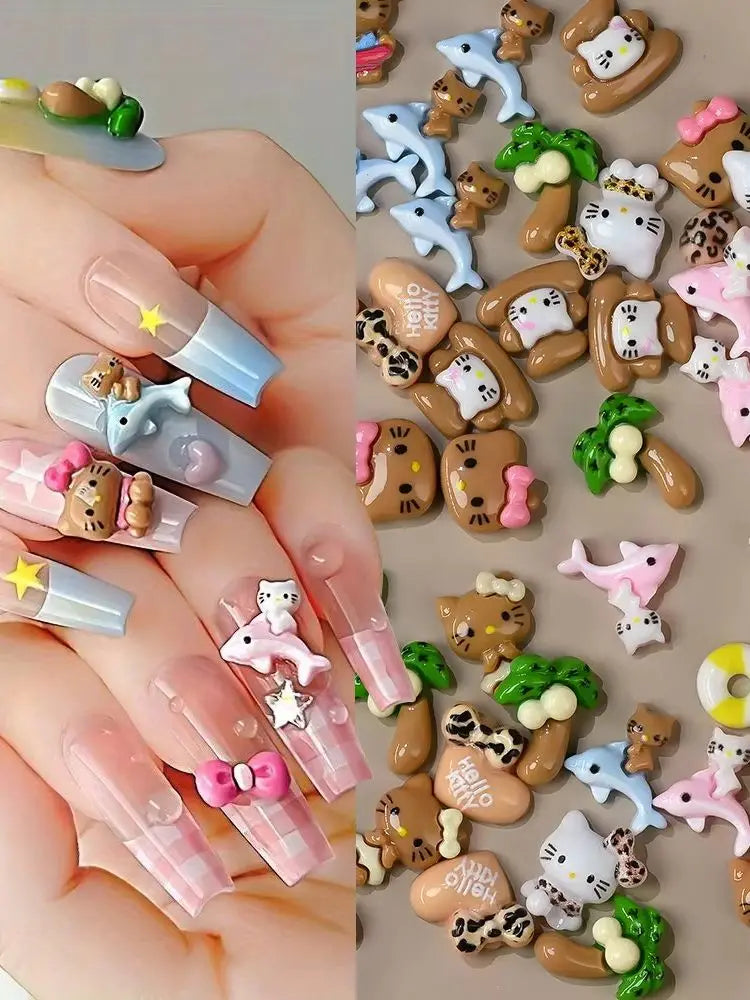 120PCS Box Mixed Hello Kitty 3D Nail Charms Cute Cartoon Resin Ornaments Kawaii DIY Nail Art Manicure Decor Accessories Pi-Mart