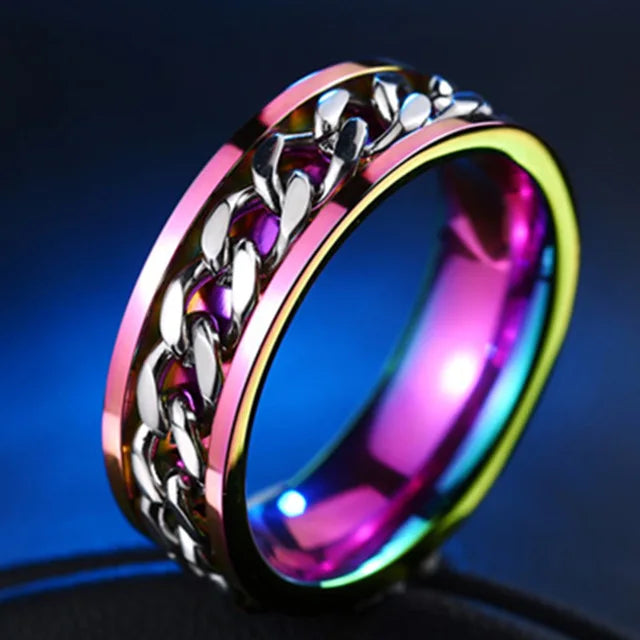 Cool Stainless Steel Rotatable Men Ring High Quality Spinner Chain Punk Women Jewelry for Party Gift Pi-Mart