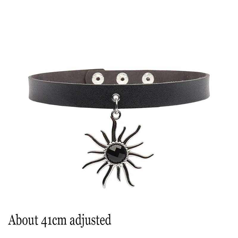 Black PU Leather Punk Choker Collar Necklace with Rivets Gothic Femme Jewelry for Party Club Sexy Goth Pendientes Pi-Mart