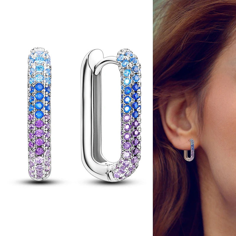 Genuine 925 Sterling Silver Love Feather Earrings Fit Original Charms Hoop For Women Girls Stud Earring Fine Jewelry Gifts Pi-Mart