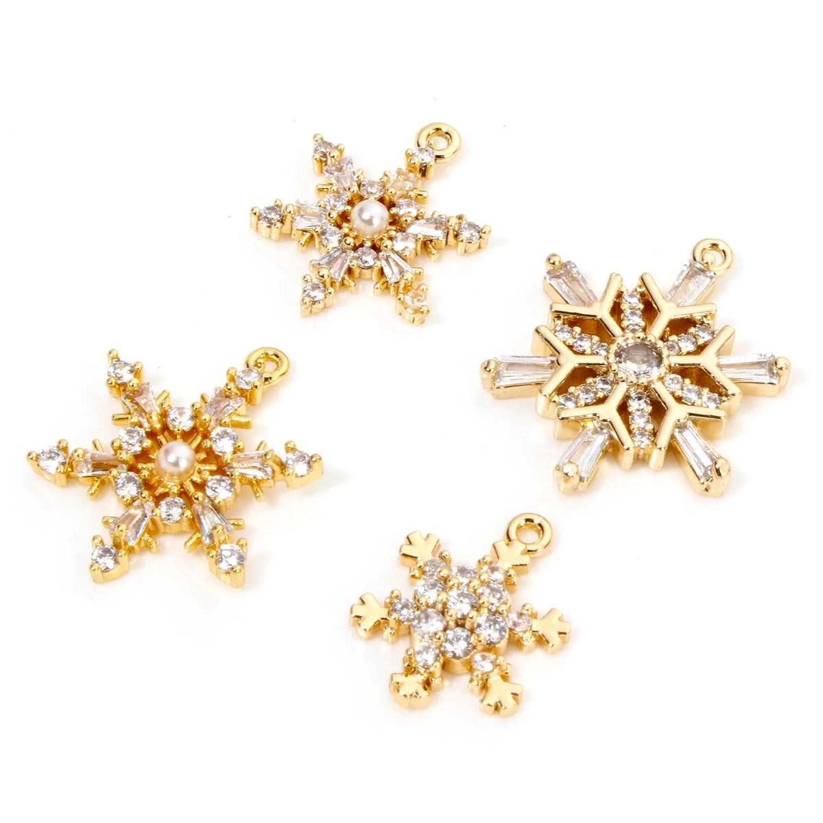1 Piece Brass Christmas Charms 18K Gold Plated Christmas Snowflake Clear Cubic Zirconia Pendants For DIY Jewelry Making Findings Pi-Mart