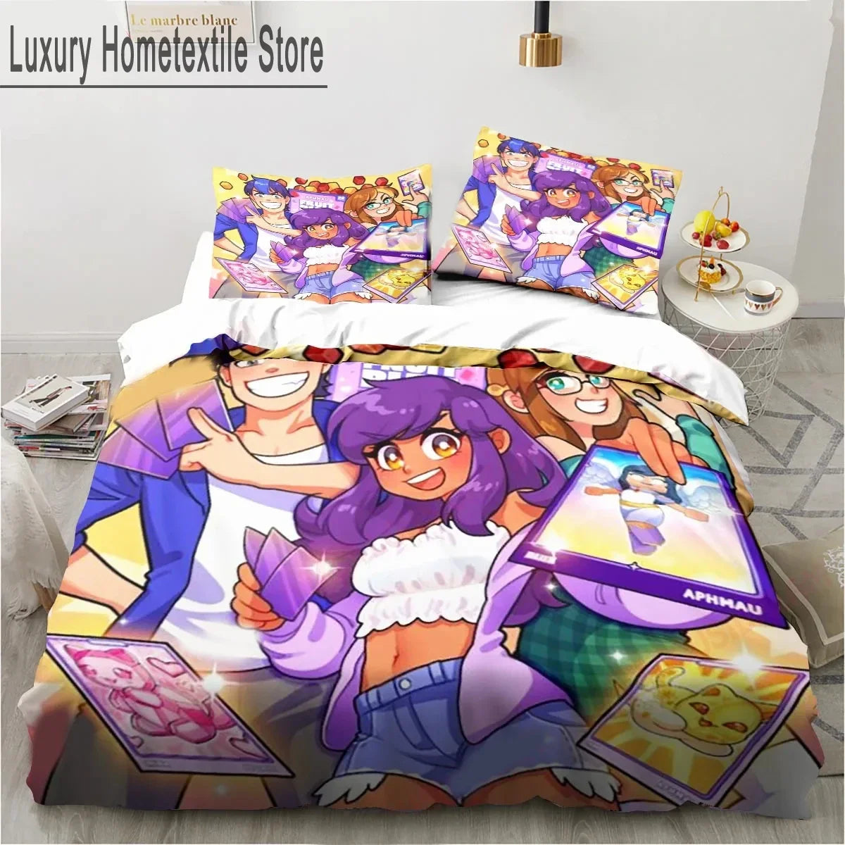 Cartoon Game Cute Aphmau with Wings Bedding Set Boys Girls Twin Queen King Size Duvet Cover Pillowcase Bed boys Adult Pi-Mart