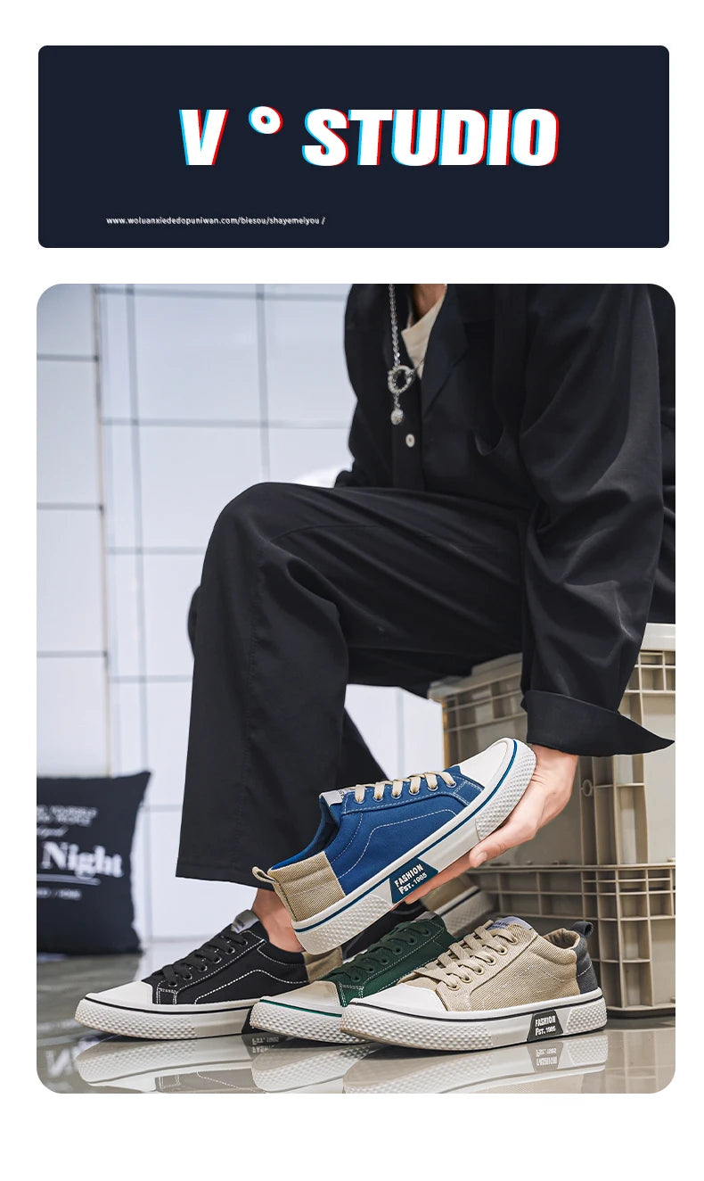 Canvas shoes four seasons men's casual shoes students flat shoes fashion soft-sole outdoor walking shoes youth Joker board shoes Pi-Mart