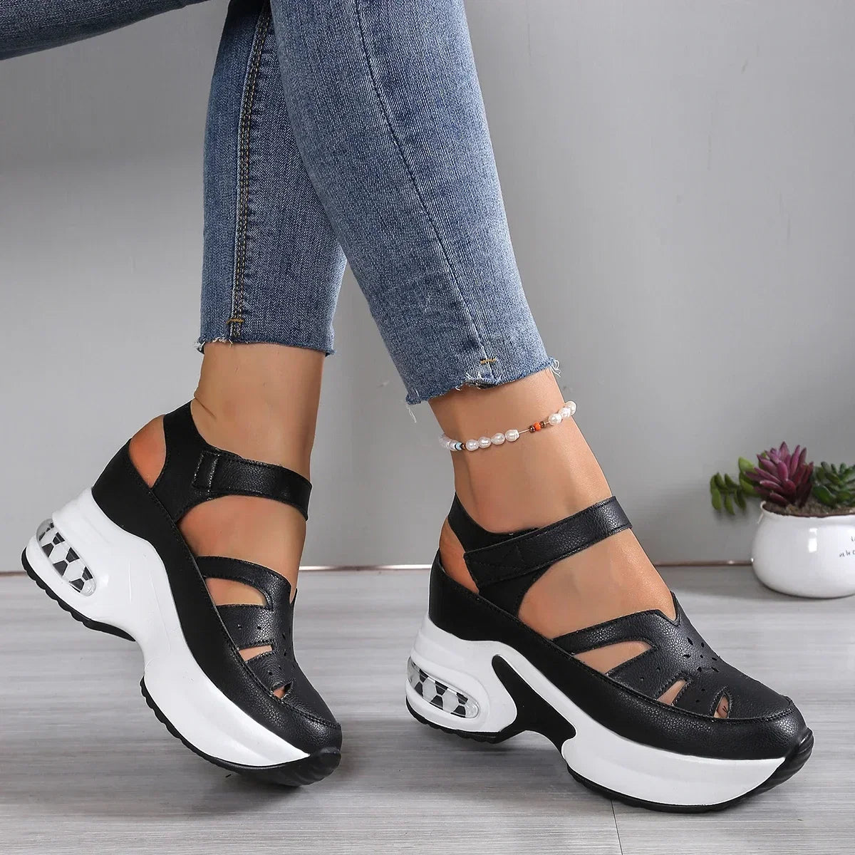 Women Sandals New Closed Toe Office and Career Summer Solid Wedge Shoes for Women New High Quality Buckle Strap Sandals Women LadyShow.Store