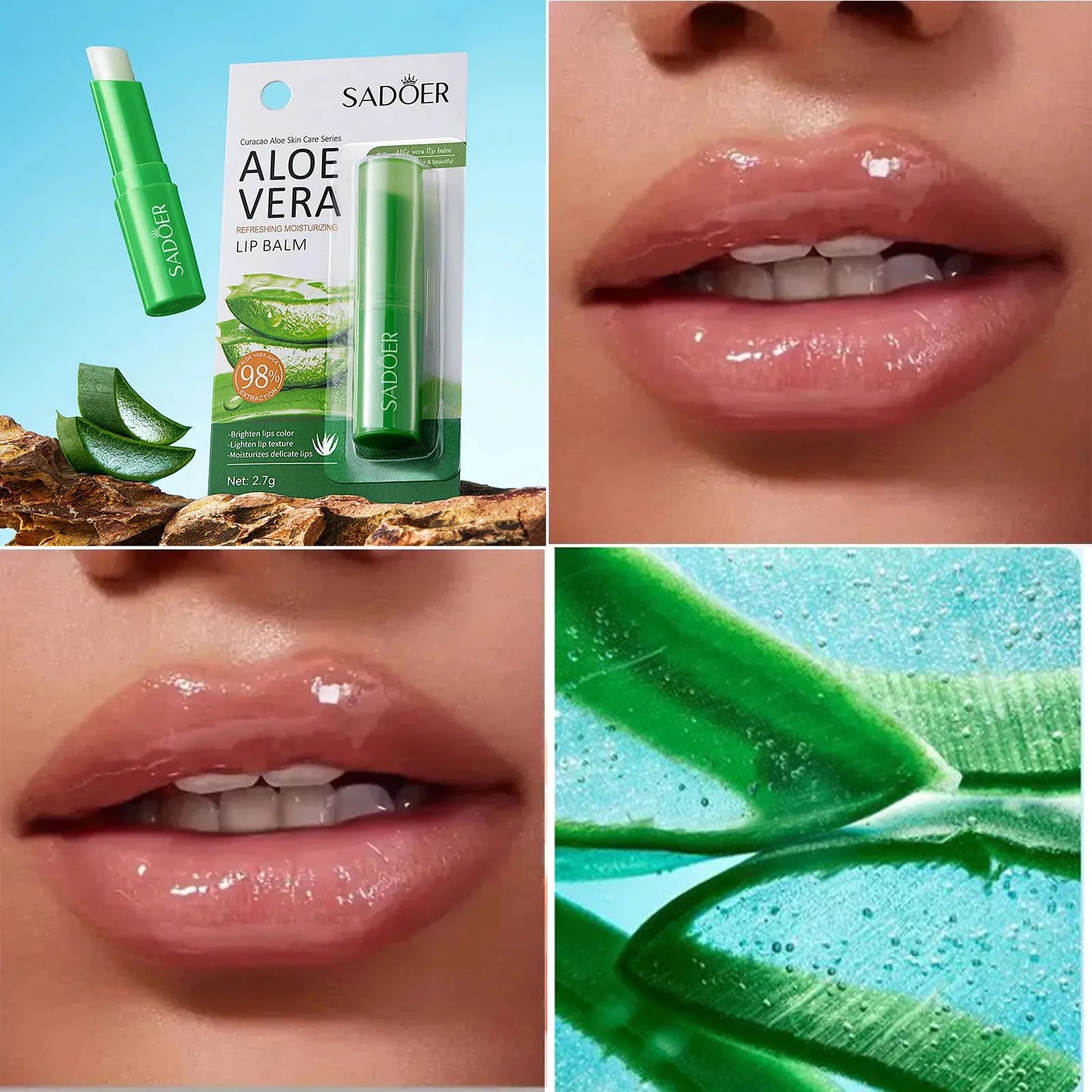 Lip Aloe Balm Nourishing, Refreshing, Hydrating and Moisturizing Preventing Cracking and Repairing Lips Gentle Non Irritating Pi-Mart