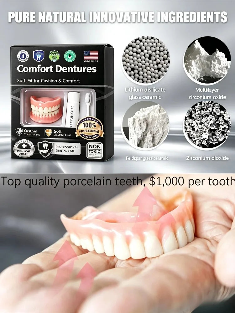 Temporary Adjustable Resin Full Dentures, Natural Bright White Smile, Easy Wear Cosmetic Dental Kit Pi-Mart