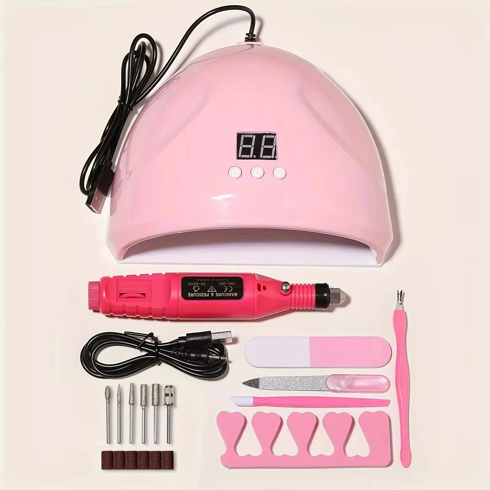 LINMANDA Manicure Set USB Electric Nail Drill Polish File Kit With LED Lamp Handheld Pen Sander Polishing Block Manicure Tools Tri Light Beauty