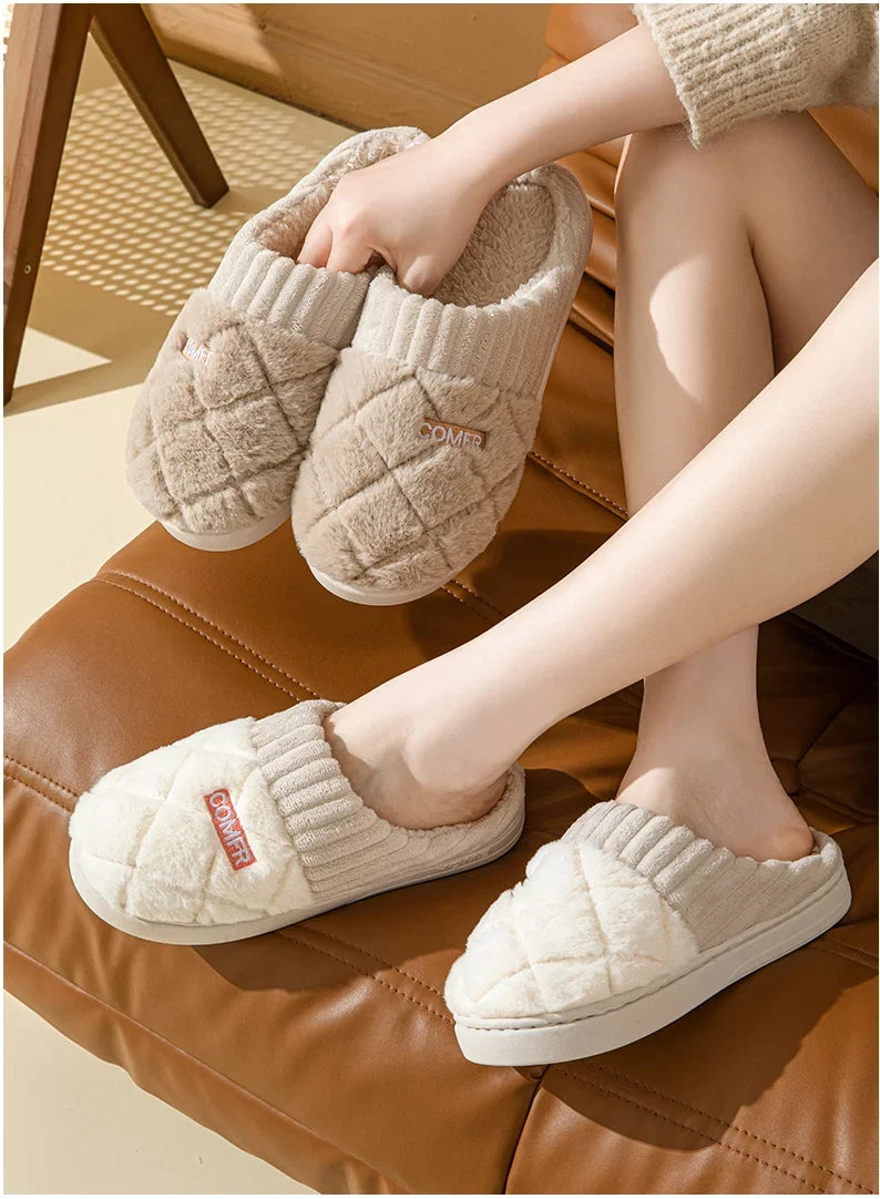 Women's Casual Home Slippers Soft Bottom Plush Slippers Anti-slip Thermal Slippers Indoor Winter Men's Fashion Casual Flats Slip LadyShow.Store