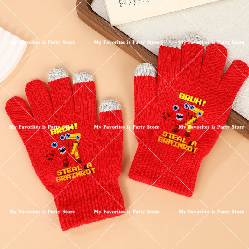 Funny 67 Six Seven Winter Gloves Touch Screen Gloves Fnafs Warm Stretch Knit Mittens Imitation Wool Full Finger Crochet Thicken Pi-Mart