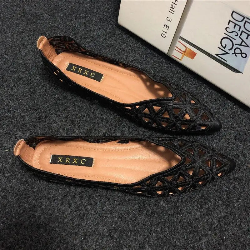 Flat Shoes Women 2026 Summer Pointy Joker Hollow Leisure Commuter Flat Spring Elegant Women's Shoes Breathable Hole Shoes Pi-Mart