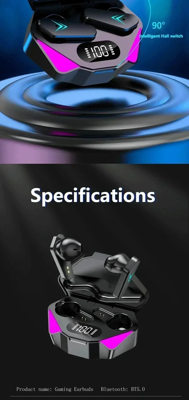 Bluetooth TWS Gaming Earphones Low Latency Wireless In-Ear Headphones With Built-in Mic LED Indicator Lights Pi-Mart