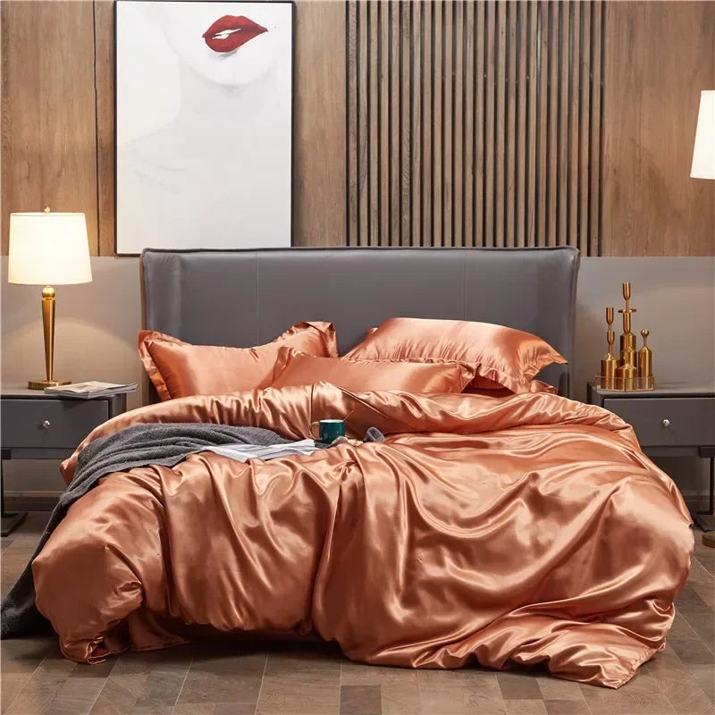 Luxury Rayon Satin Duvet Cover Queen High Quality King Size Smooth Quilt Cover Solid High End Single Double Comforter Cover Pi-Mart