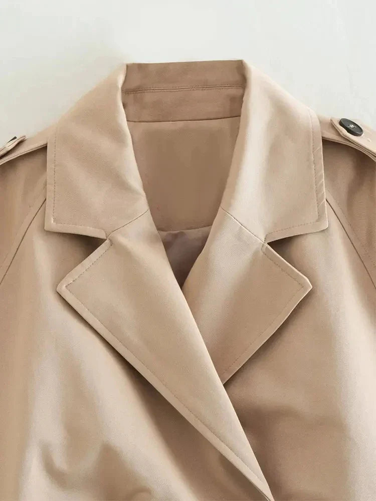 2024 Belt Cropped Trench Spring Jacket Women Vintage Streetwear Double Breasted Long Sleeve Top Female Coat Outfits LadyShow.Store