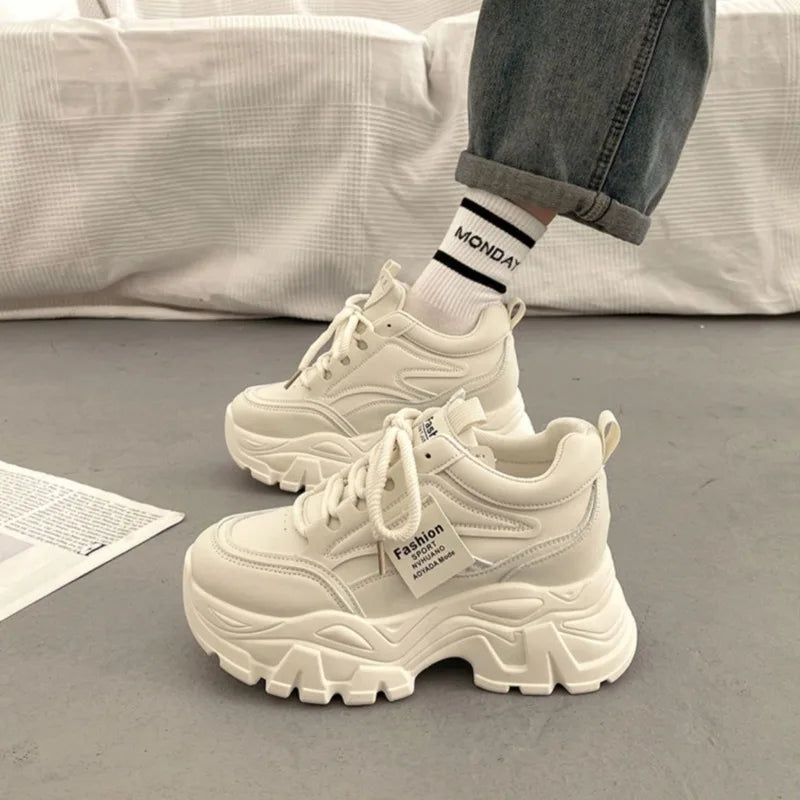 Platform Women Sneakers Autumn New Increased Wear-resistant Vulcanized Shoes Fashion Lace-up Women Casual Training Shoes Zapatos Pi-Mart