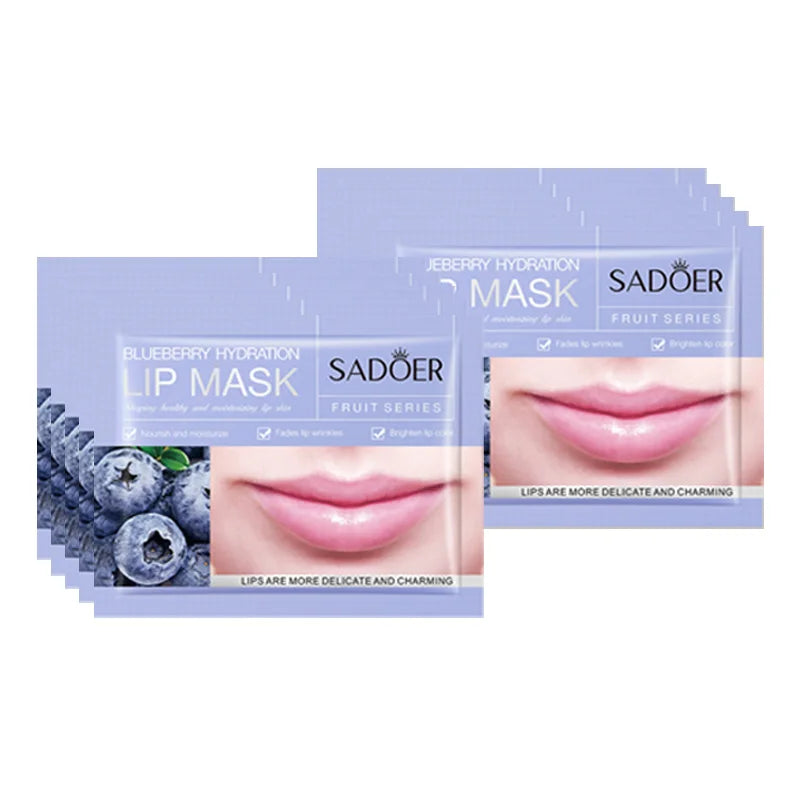10pcs SADOER Fruits Moisturizing Lip Mask Lips Skin Care Nourishing Hydrating Crystal Collagen Gel Lip Patches Lips Plumper LadyShow.Store