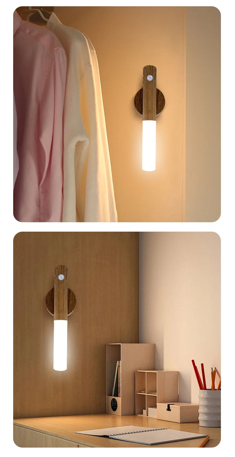 LED Rechargeable Magnetic Wall Lamp Smart Motion Sensor Night Light Portable for Hallway Bedroom Stairs Bathroom Cabinets Decor Pi-Mart