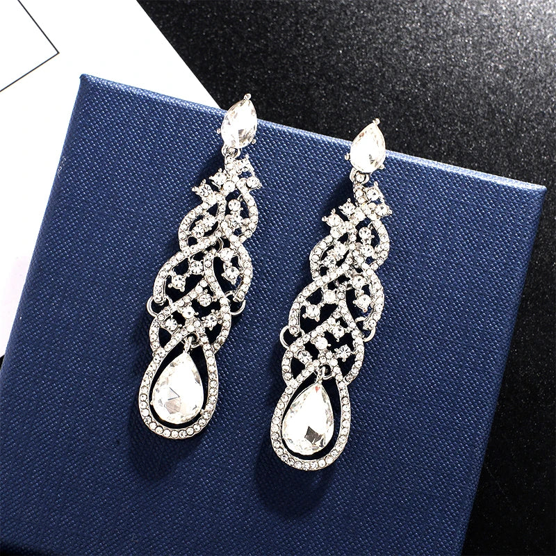 Shiny Crystal Zircon Long Stud Earrings for Women Geometric Hanging Drop Tassel Earring Fashion Party Vintage Pendant Jewelry Pi-Mart