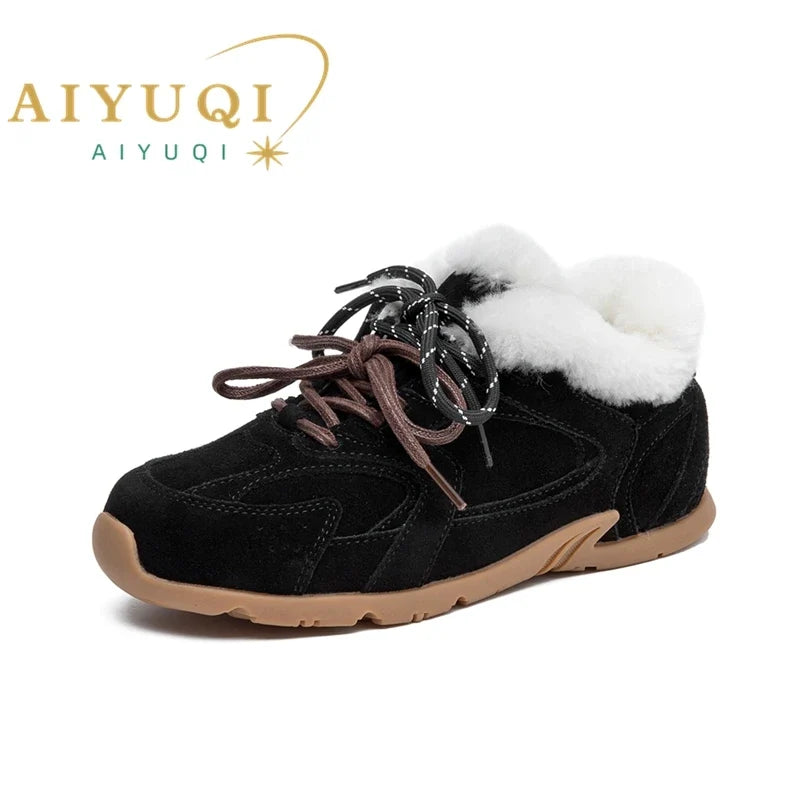AIYUQI Women Sneakers New Genuine Leather Retro German Training Shoes Women Winter Velvet Fur Flat Casual Shoes Women LadyShow.Store