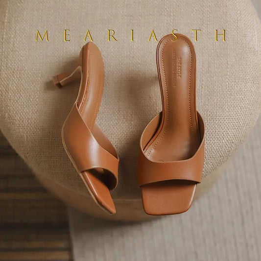 2025 new Summer Square Head open toe High Heel Women's Slippers pu Leather Prom Shoes Series Fine Heel Sandals Ladies Slippers LadyShow.Store