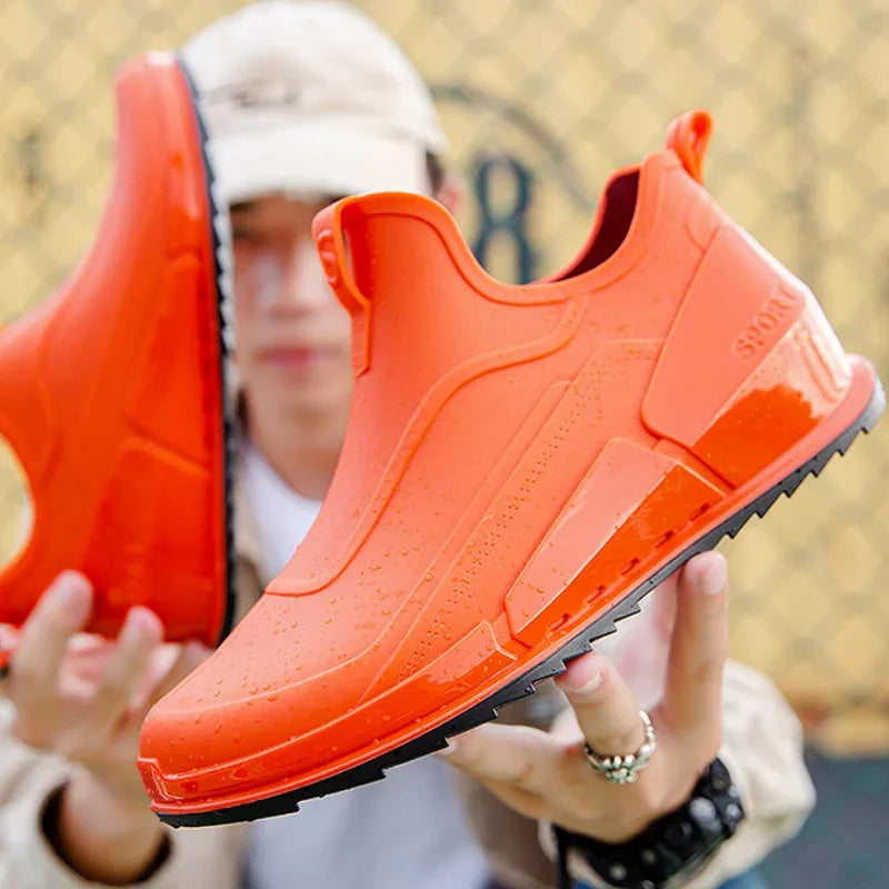 Men's Rain Boots Ankle Waterproof Shoes Men Casual Fishing Work Shoes Slip on Non-slip Rain Shoes Womens Kitchen Rubber Shoes Pi-Mart