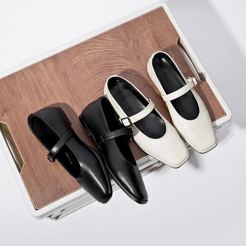 AIYUQI Mary Jane Shoes Female Genuine Leather 2026 New Snap Ballet Shoes Women Square Toe Flat Cowhide Ladies Shoes LadyShow.Store