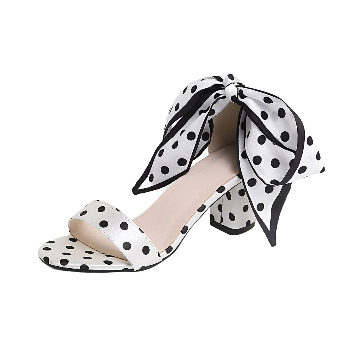 Vintage Black White Polka Dots Ankle Strap Sandals Women Summer 2026 Lace Up Bowknot High Heel Sandals Woman's Y2K 90S Shoes LadyShow.Store