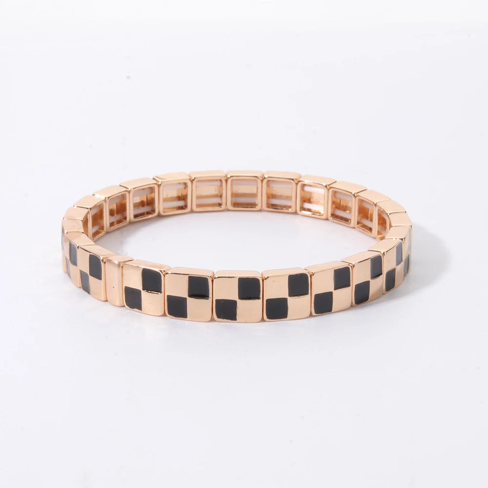 2026 New Black Gold Color Beaded Bangle for Women and Men Handmade Elastic hand Wrist Bracelets Pi-Mart