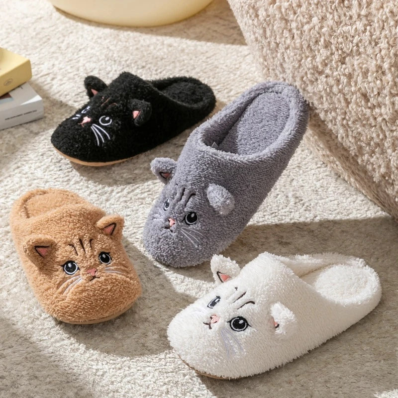 Non-Slip Soft Plush Cat Slippers for Women Men Unisex Warm Fleece House Slippers Indoor Floor Shoes Autumn Winter Home Comfort LadyShow.Store