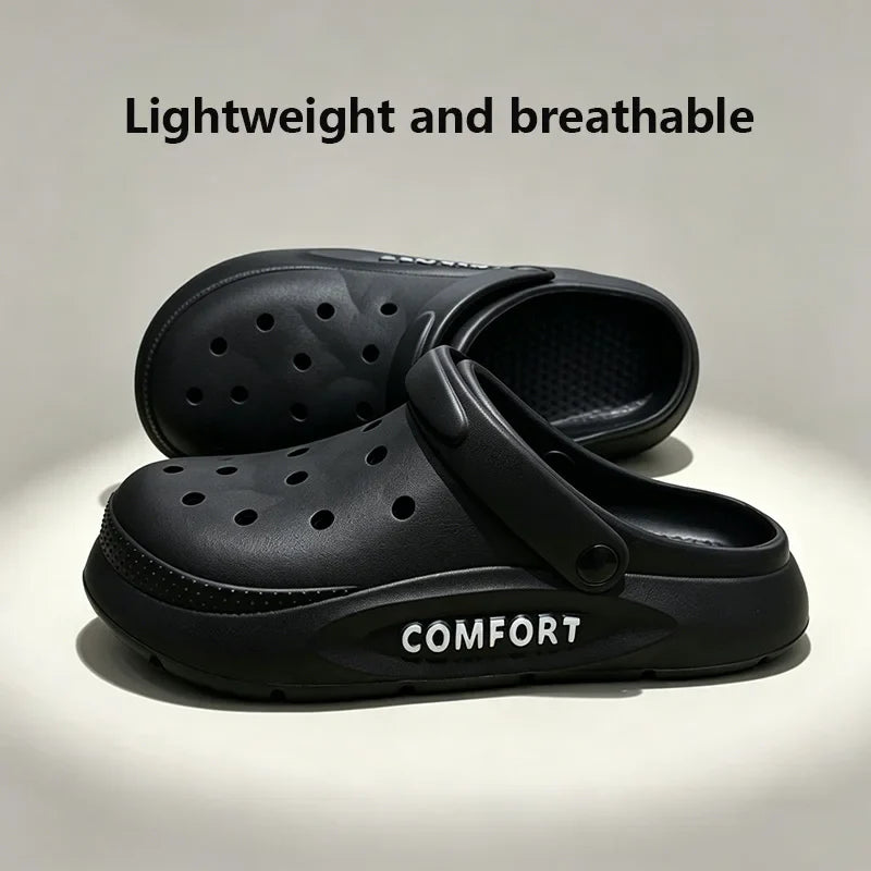 Women's Men's Slippers Summer Anti-Slip Couple Hollow Covered Toe Indoor Outdoor Casual Thick Bottom Sandals for Home Adults LadyShow.Store
