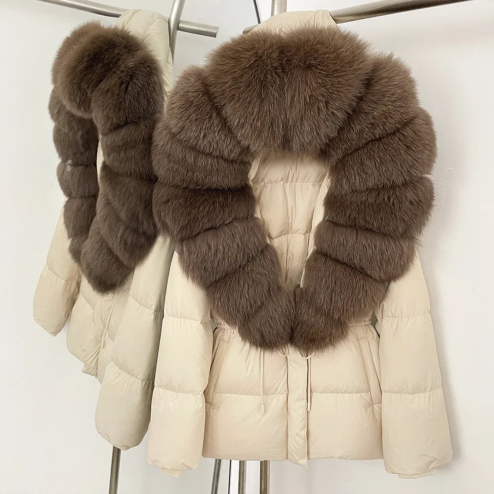 Reality Fur Jacket Real Fur Collar Duck Down Coat Female Winter Hooded Warm Fox Fur Coat Women Natural Raccoon Fur Puffer Jacket LadyShow.Store