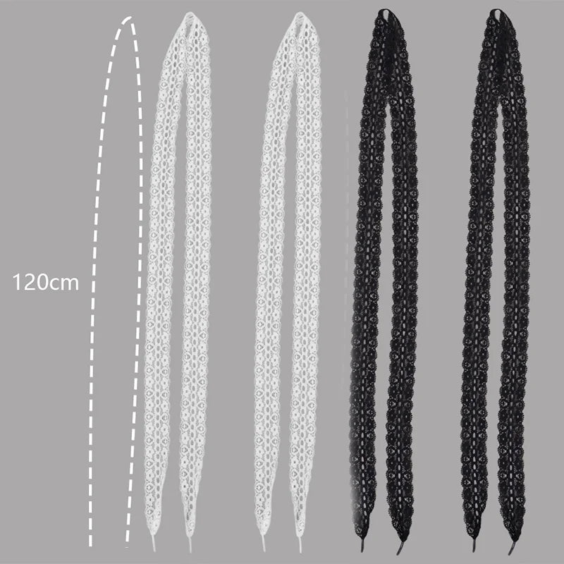 1/4Pairs Fancy Lace 3CM Wide Flat Shoelaces Sneakers Women Casual Shoes Black White Fashion Shoe Strings Replacement Accessories Pi-Mart