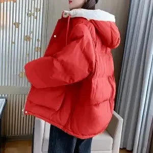 2024 Winter Korean Warm Female Puffer Coat Pocket Solid Parkas Padding Long Sleeve Thick New in Outerwears Hooded Women's Jacket LadyShow.Store