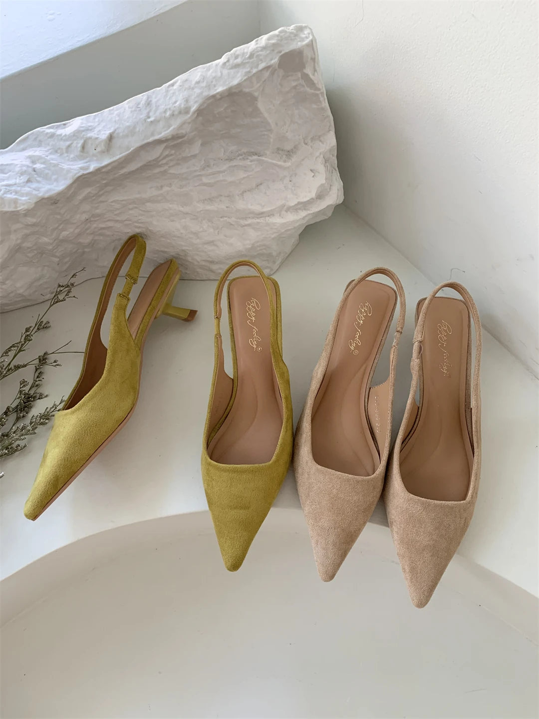 Bailamos Women Sandals Pointed Toe Elegant Low-heel Shoes Summer Fashion Slingback Woman Mules Shoes Pumps Dress Shoes Pi-Mart