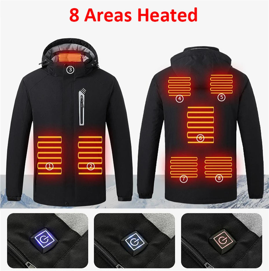 Heating Jackets Men Winter Warm Heated Windbreaker 8 Zones Electric Heated Coat Waterproof Coat Plus Size 5XL Outerwear Male Pi-Mart
