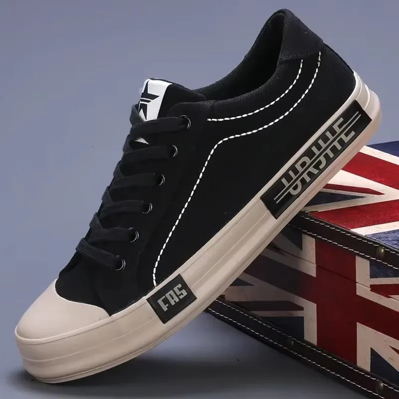 2026 New Men Canvas Shoes Breathable Outdoor Mens Casual Shoes Comfortable Spring Autumn Cloth Flat Shoes Black Walking Sneakers Pi-Mart