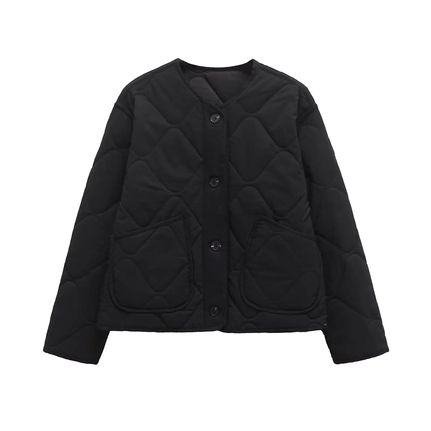 ETJ 2025  Spring new women's vintage crewneck quilted cotton-padded loose version of quilted casual jacket LadyShow.Store