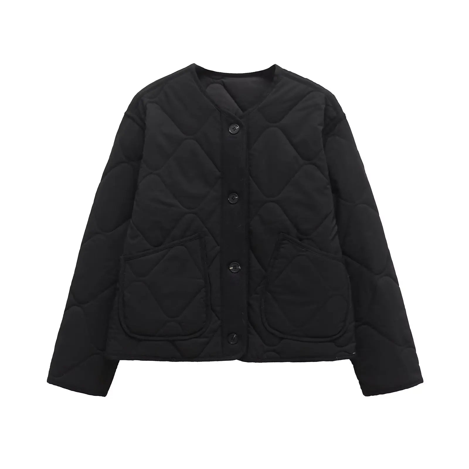 ETJ 2025  Spring new women's vintage crewneck quilted cotton-padded loose version of quilted casual jacket LadyShow.Store