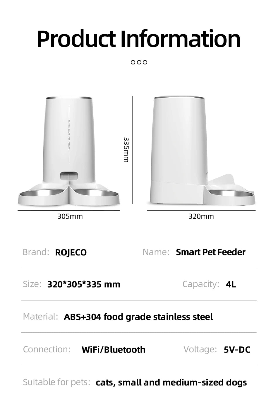 ROJECO Automatic Cat Feeder Pet Smart Cat Food Kibble Dispenser Remote Control Auto WiFi Double Feeder For Cats Dog Accessories Pi-Mart